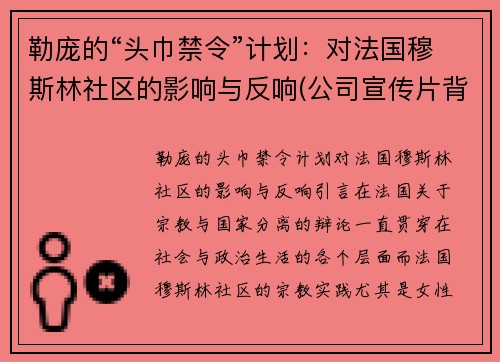 勒庞的“头巾禁令”计划：对法国穆斯林社区的影响与反响(公司宣传片背景音乐)