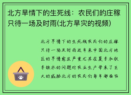 北方旱情下的生死线：农民们的庄稼只待一场及时雨(北方旱灾的视频)