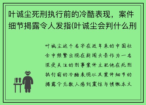 叶诚尘死刑执行前的冷酷表现，案件细节揭露令人发指(叶诚尘会判什么刑)