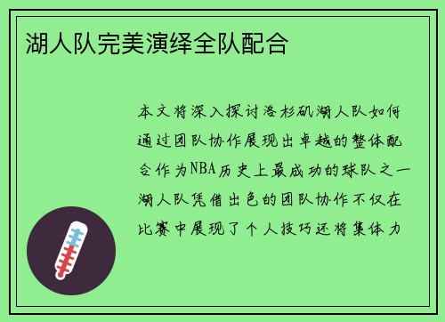 湖人队完美演绎全队配合
