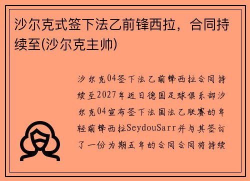 沙尔克式签下法乙前锋西拉，合同持续至(沙尔克主帅)